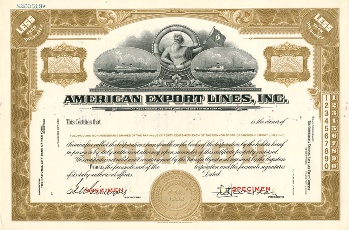 American Export Lines, Inc. - Stock Certificate